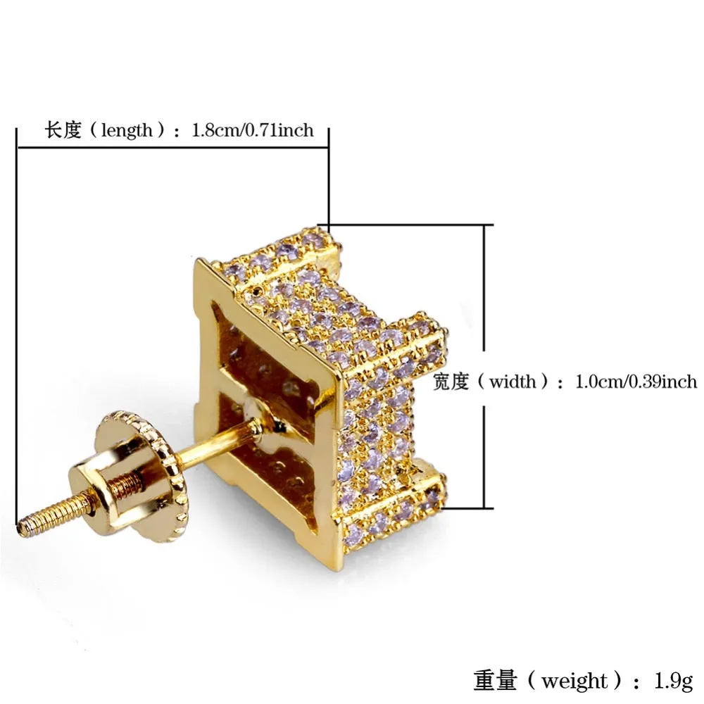 Cocaine & Caviar New Style Fashion Gold/Silver Color All Iced Out Micro Pave CZ Stone Square Stud Earring Hip Hop Rock Jewelry Earrings