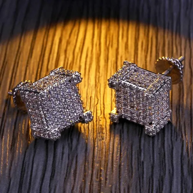 Cocaine & Caviar New Style Fashion Gold/Silver Color All Iced Out Micro Pave CZ Stone Square Stud Earring Hip Hop Rock Jewelry Earrings