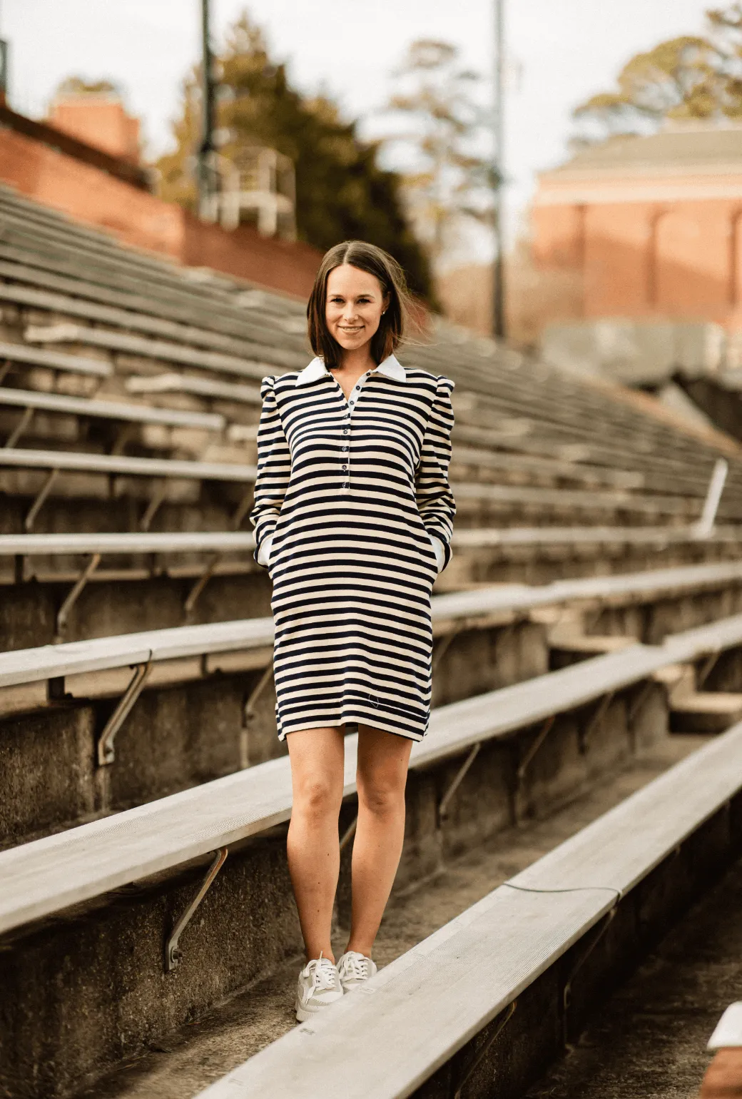 Collared Knit Dress - Navy Stripe