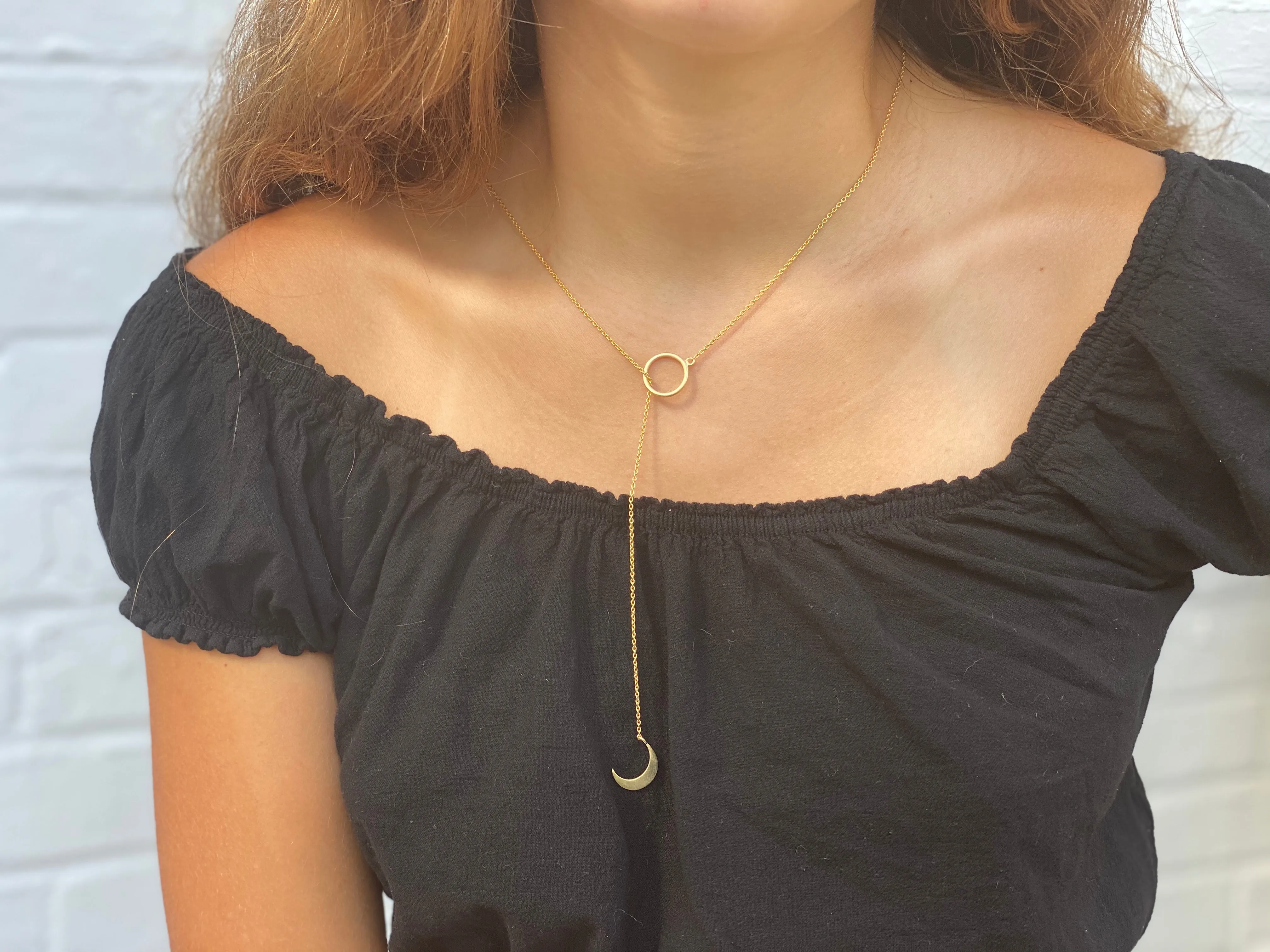 Crescent Moon Goldtone Pendant Necklace