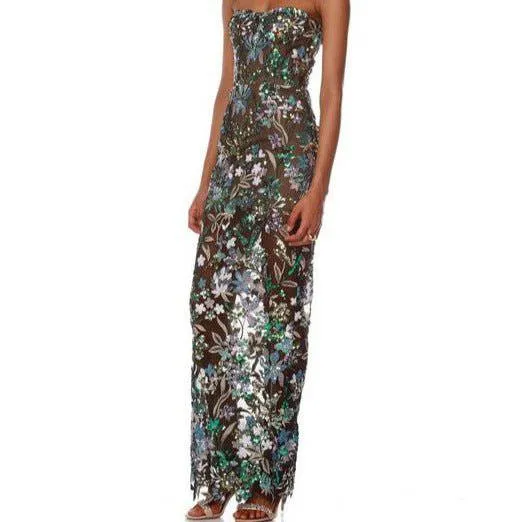 Dakota Strapless Floral-Embroidered Maxi Dress