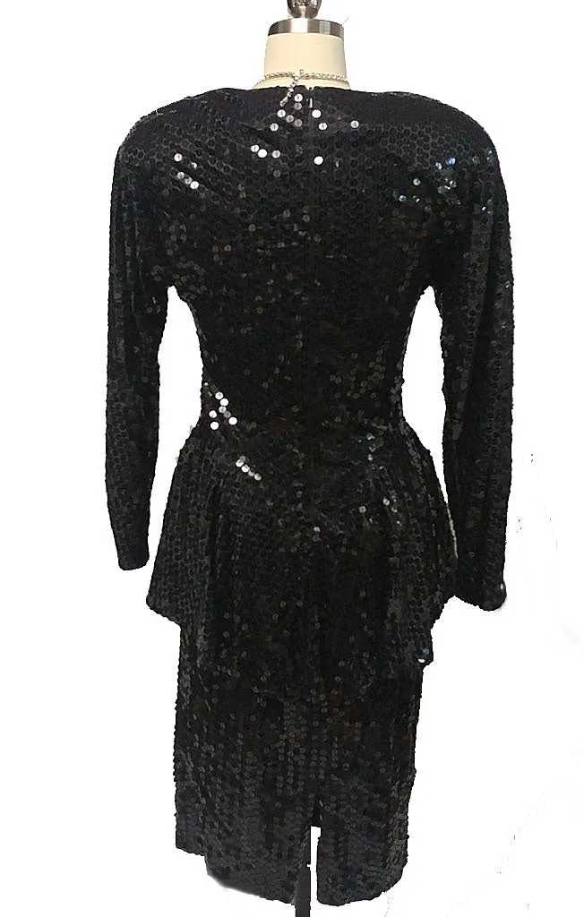 *DAZZLING VINTAGE '70s / '80s PARA SPARKLING ALL SEQUIN PEPLUM COCKTAIL DRESS