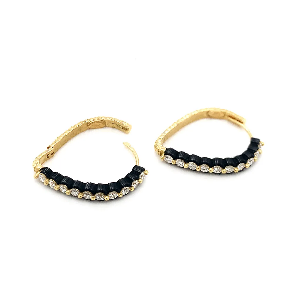 Diamond & Blackened Cobalt Chrome Hoop Earrings - "Scalloped Sparkle"