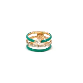 Diamond & Green Enamel Fashion Ring