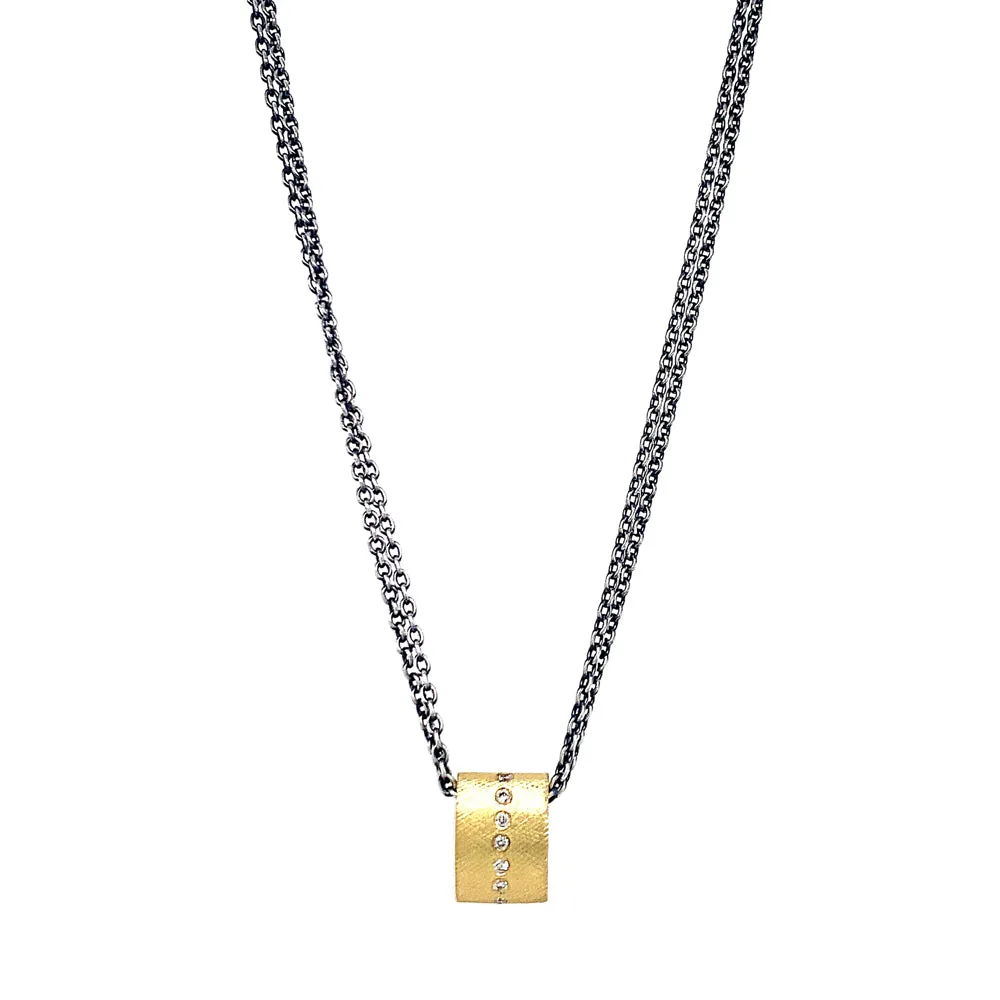 Diamond, Yellow Gold, and Sterling Silver Pendant Necklace