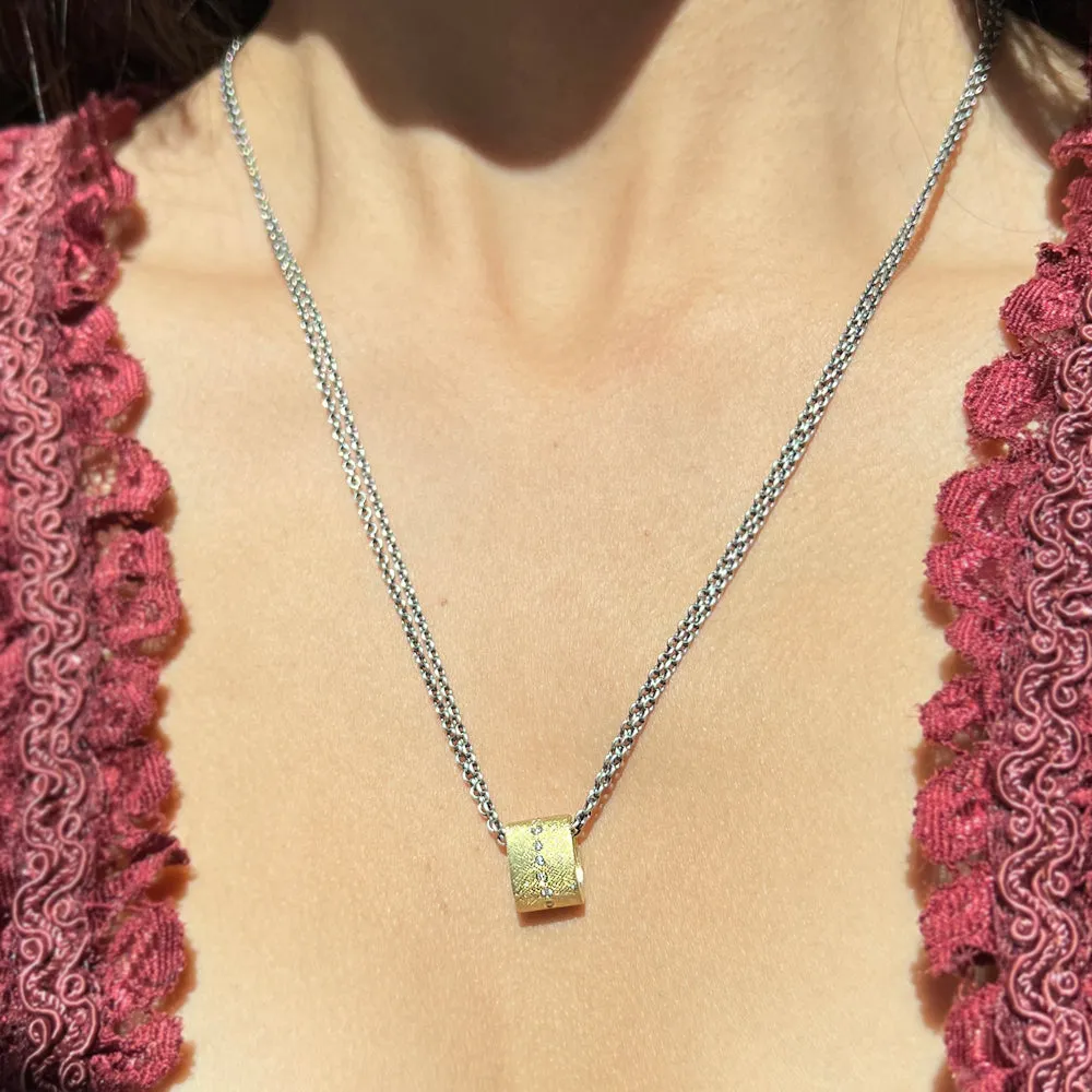 Diamond, Yellow Gold, and Sterling Silver Pendant Necklace