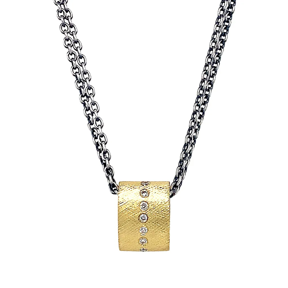 Diamond, Yellow Gold, and Sterling Silver Pendant Necklace