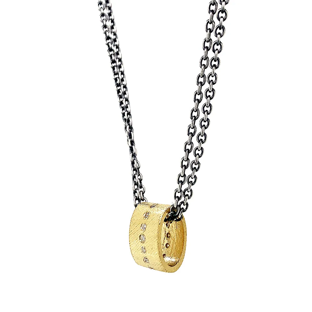 Diamond, Yellow Gold, and Sterling Silver Pendant Necklace