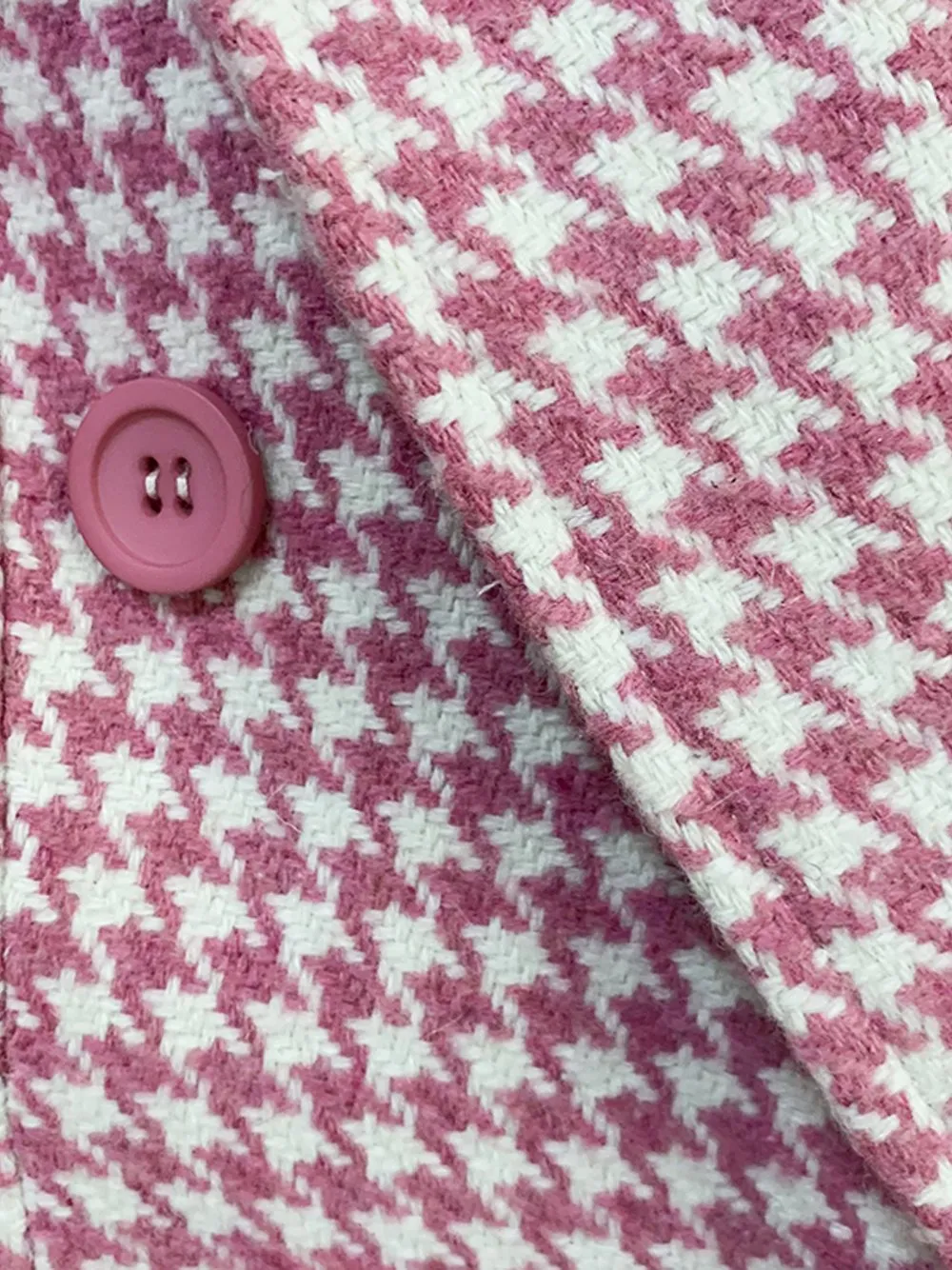 Double Breasted Pink Houndstooth Tweed Coat