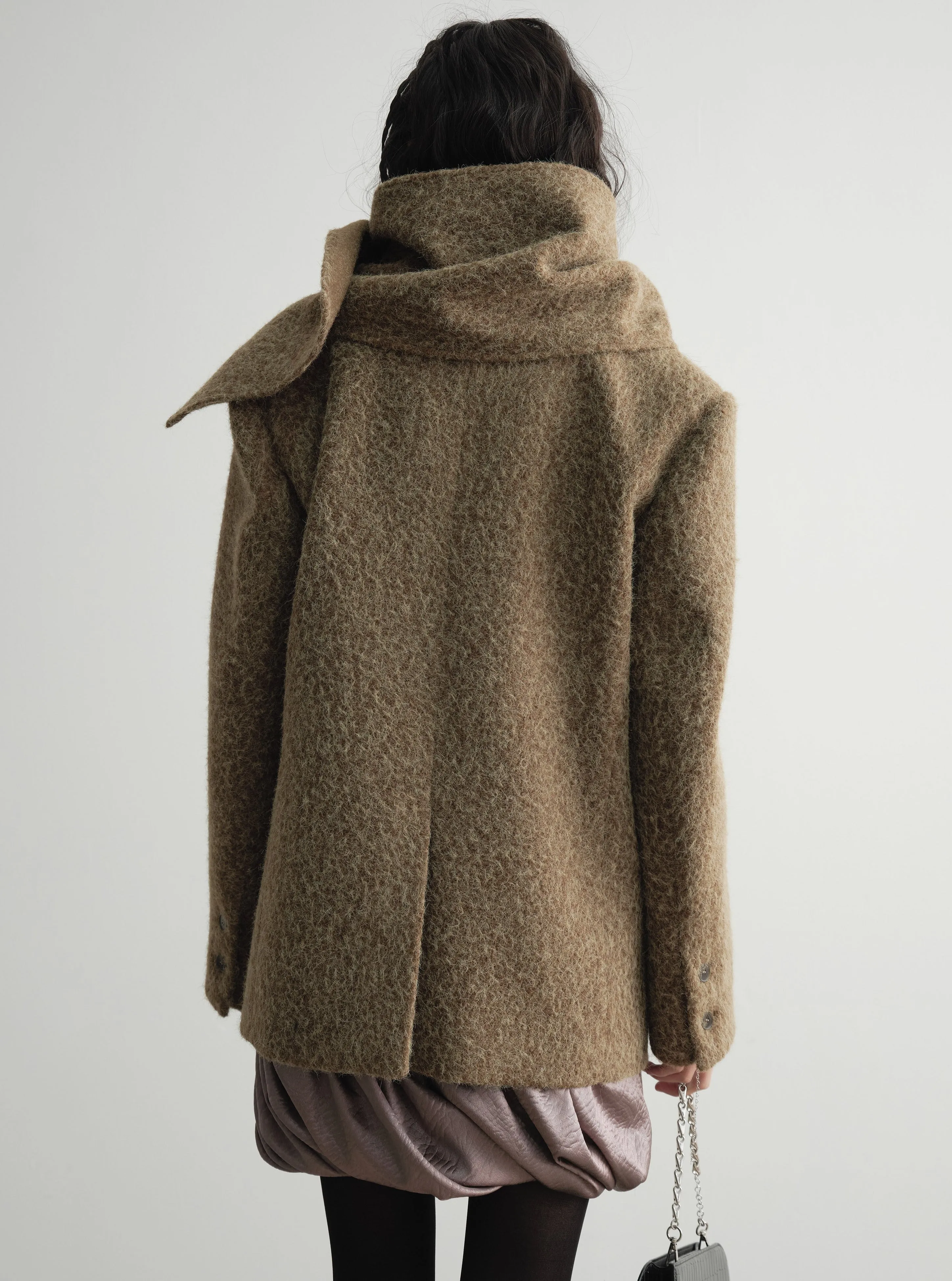 Draped Wool Wrap Coat