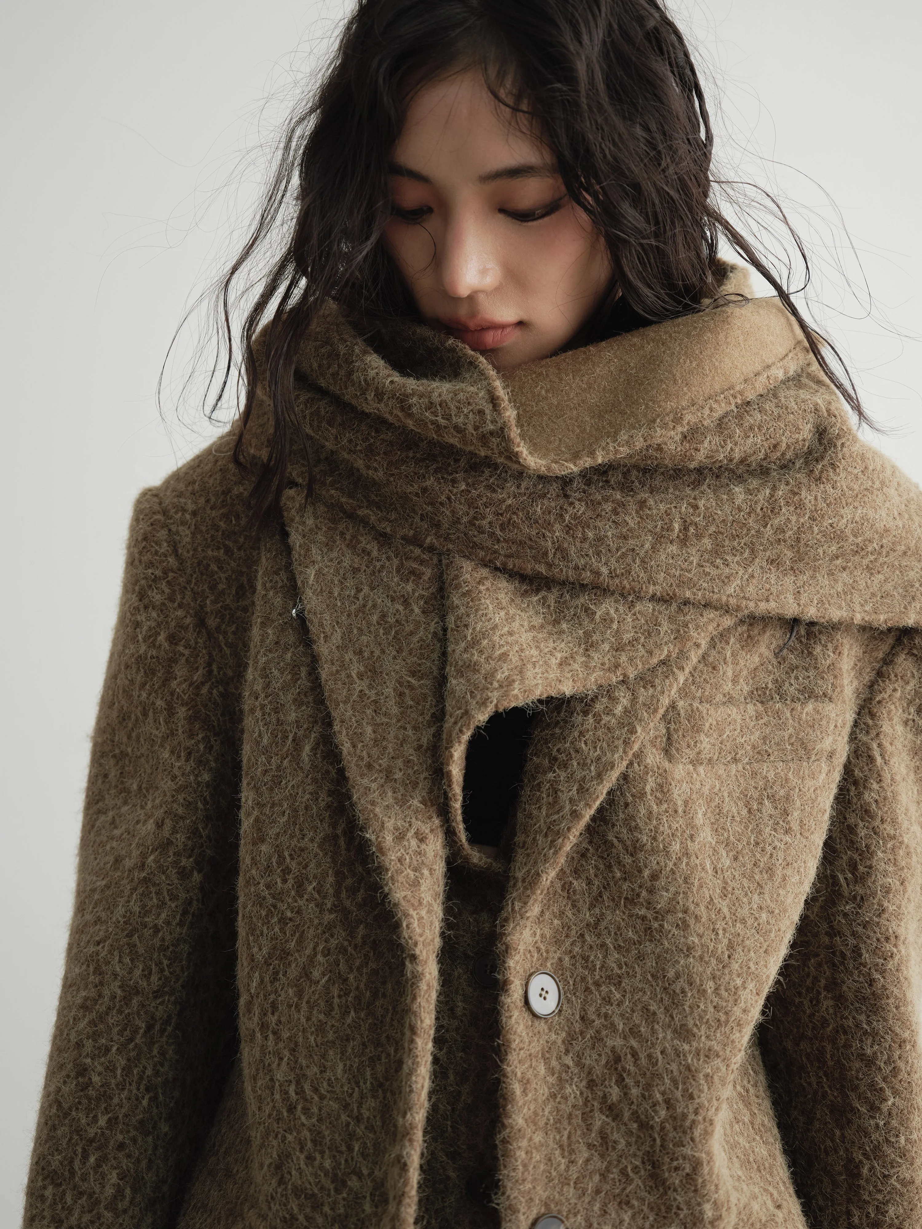 Draped Wool Wrap Coat