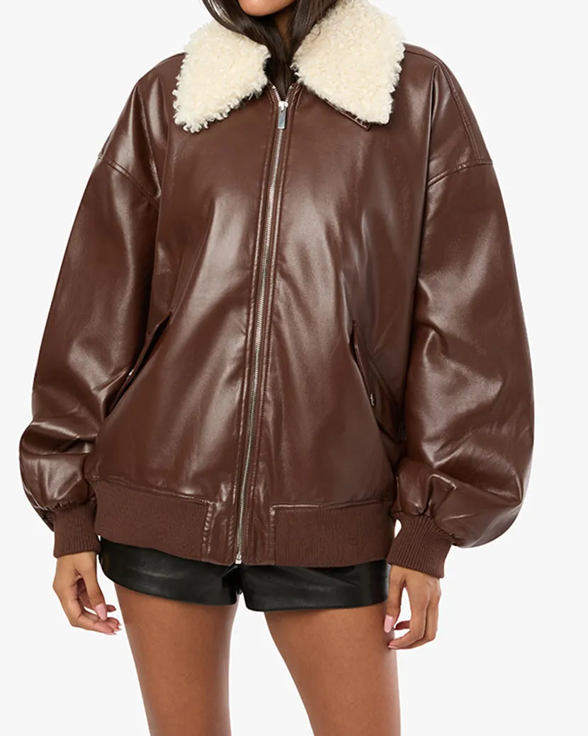 Faux Sherpa Collar Bomber Jacket