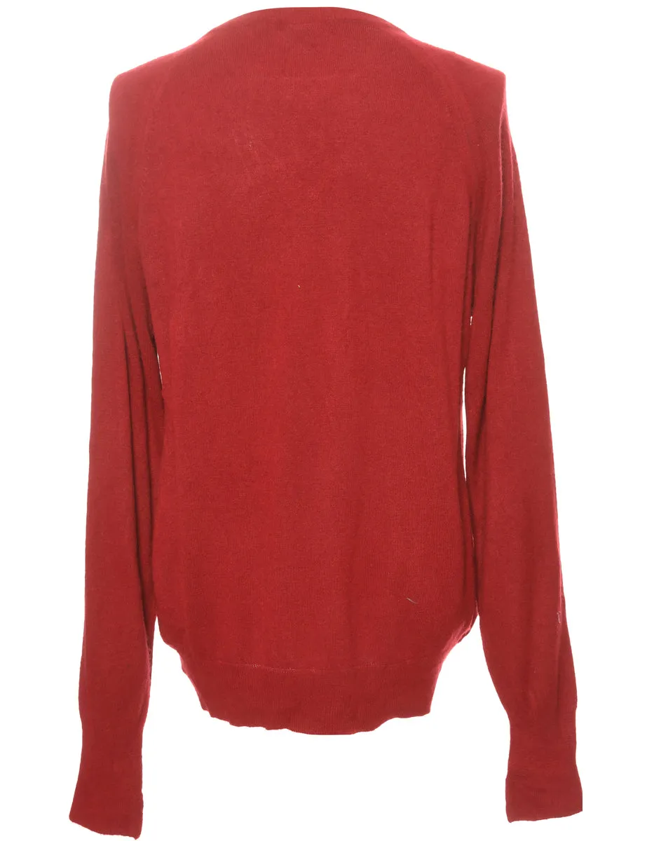 Fine Knit Maroon Jumper - L