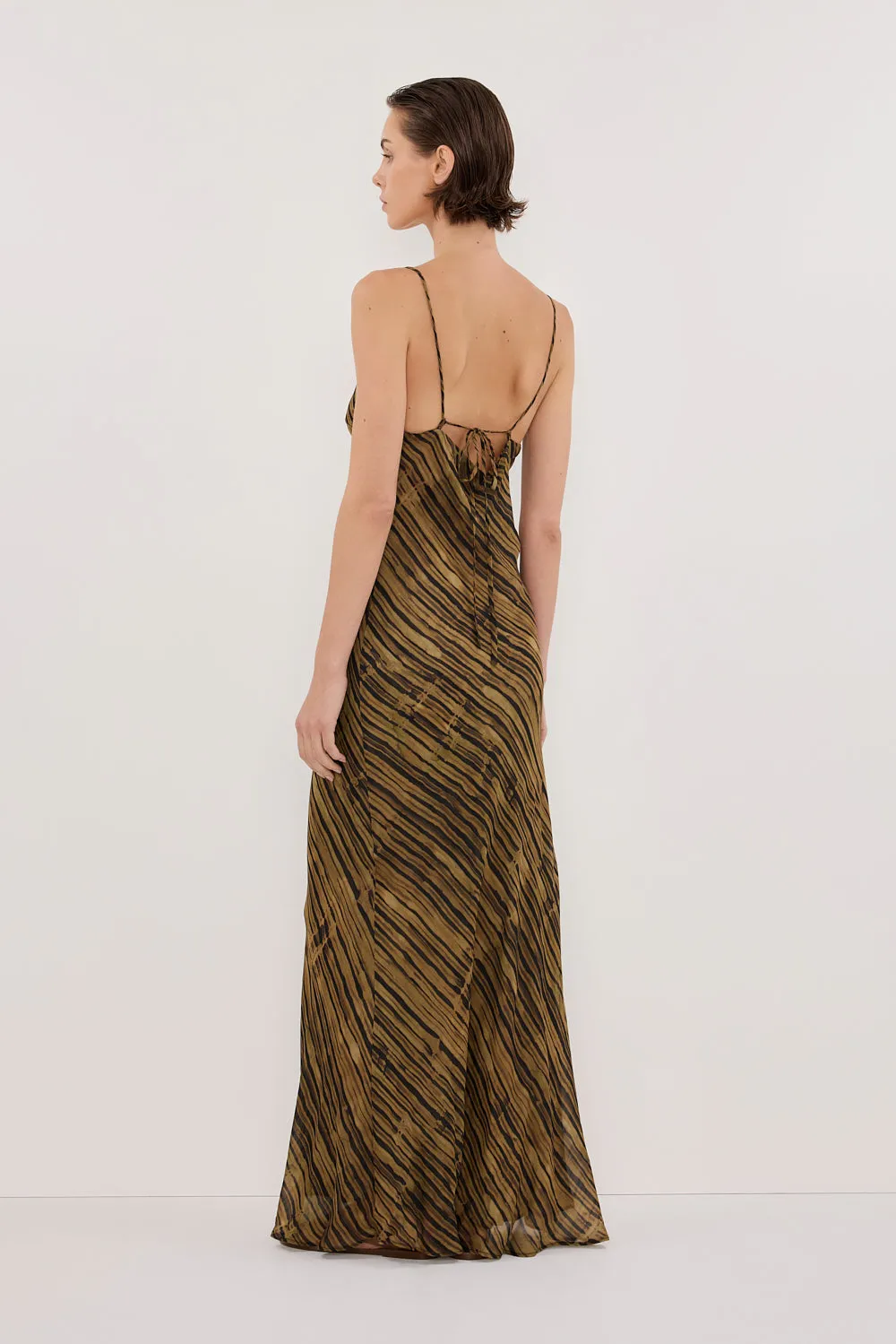 FLEUR DARK CHOCOLATE SLIP MIDI DRESS