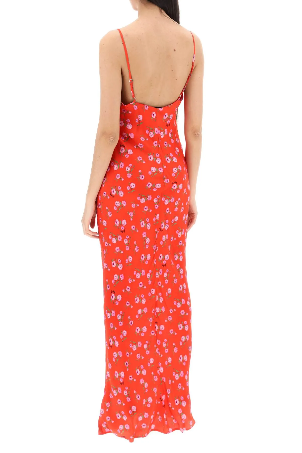 floral printed satin maxi slip dress.