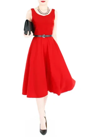 Flowy Fantasy Flare Midi Dress - Lipstick Red