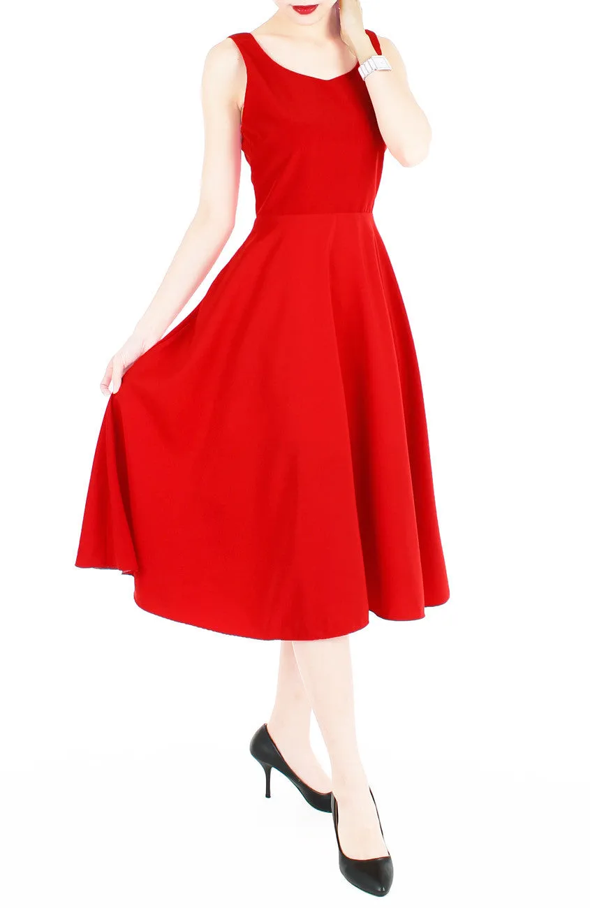 Flowy Fantasy Flare Midi Dress - Lipstick Red