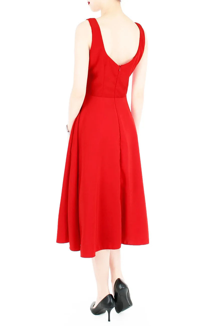 Flowy Fantasy Flare Midi Dress - Lipstick Red