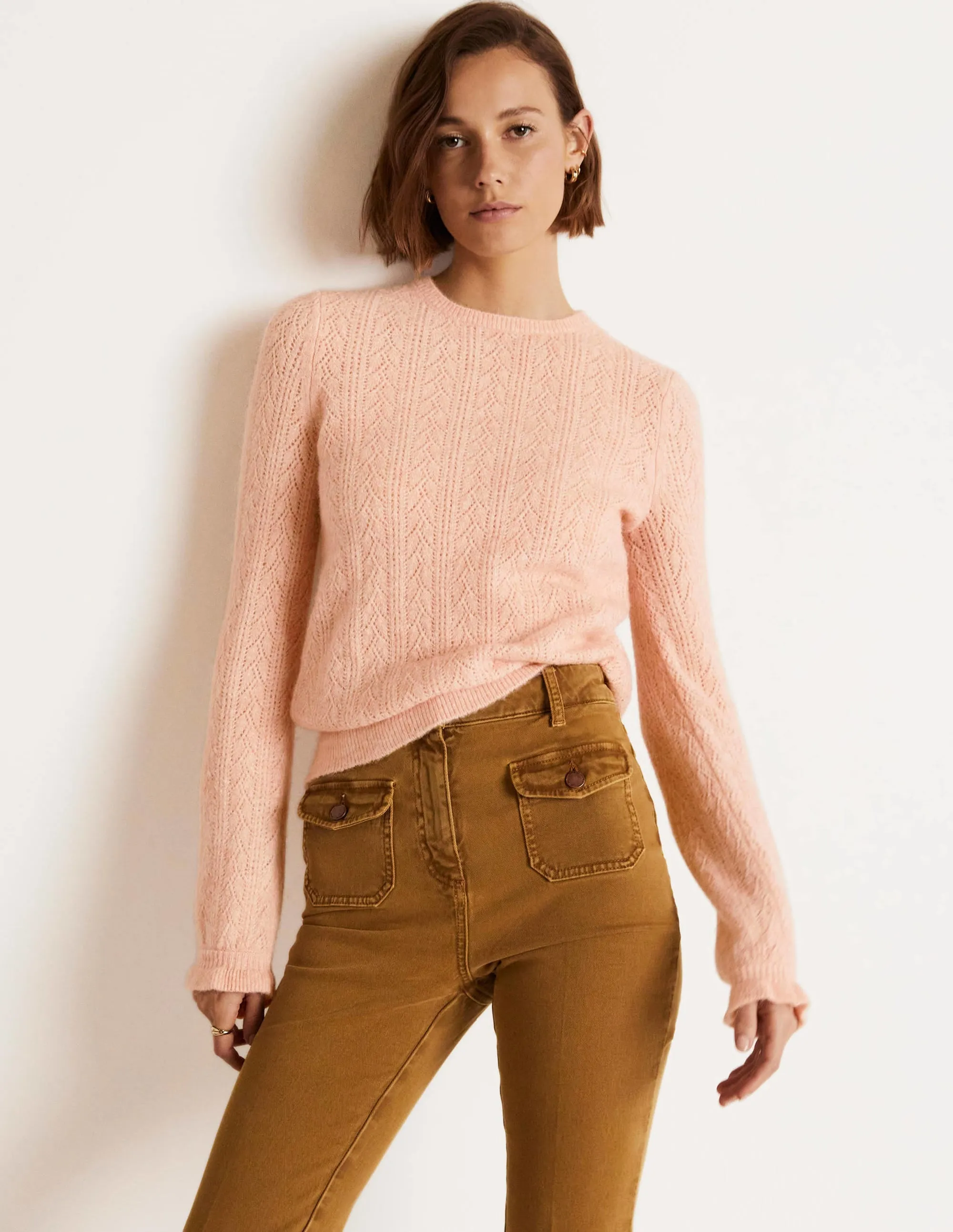 Fluffy Pointelle Jumper-Pink Frosting