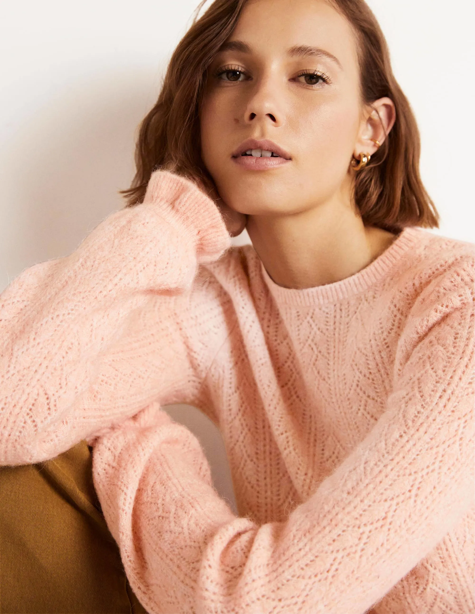 Fluffy Pointelle Jumper-Pink Frosting