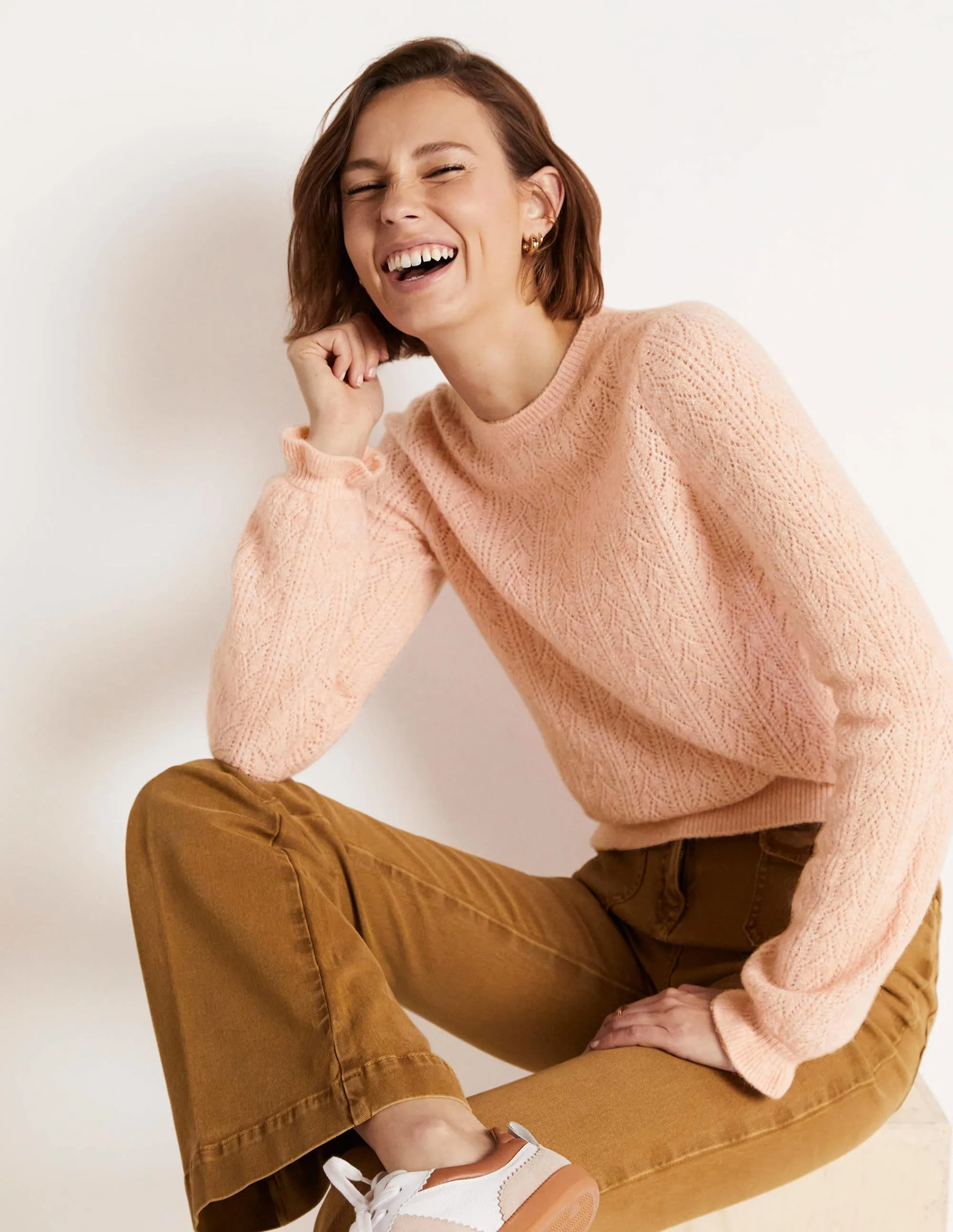 Fluffy Pointelle Jumper-Pink Frosting