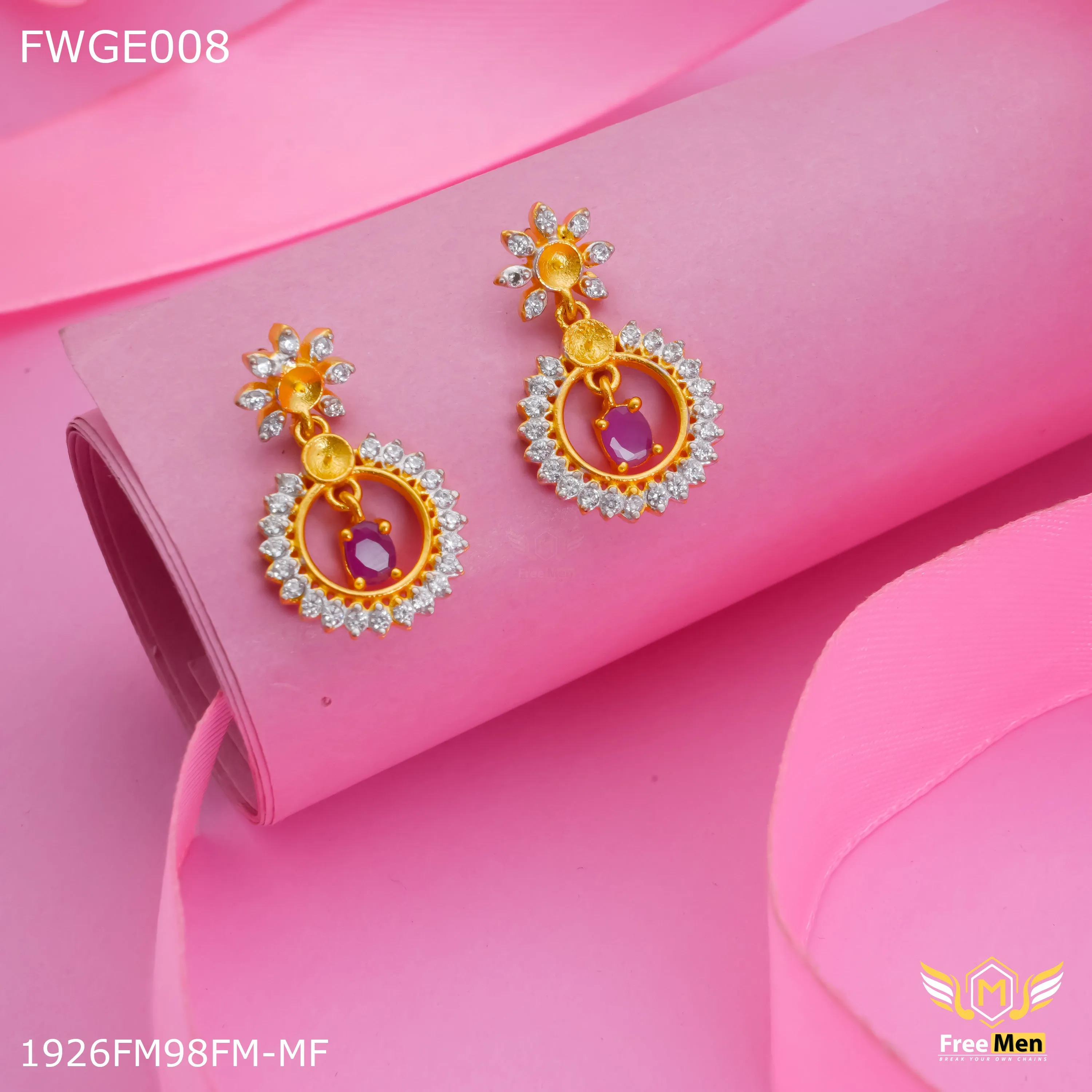 Freemen AD pink stone gold plated Earring for women - FWGE008