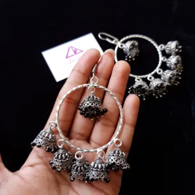 German silver Hoop Earrings with Jhumka Gungurus