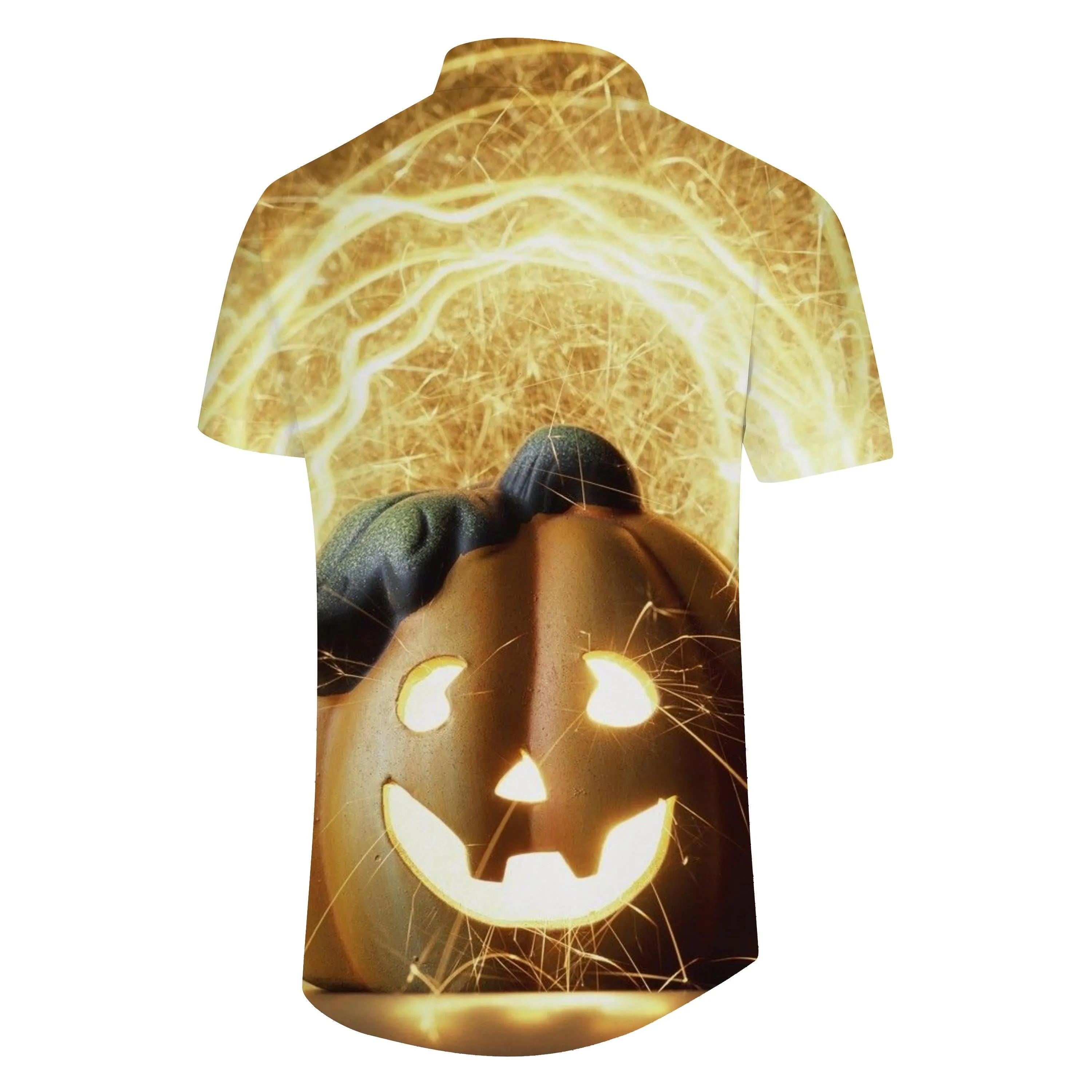 Ghost Adventure Pumpkin Glowing Pattern Summer Shirt Men's Short Sleeve Button Hawaiian Shirt Yellow