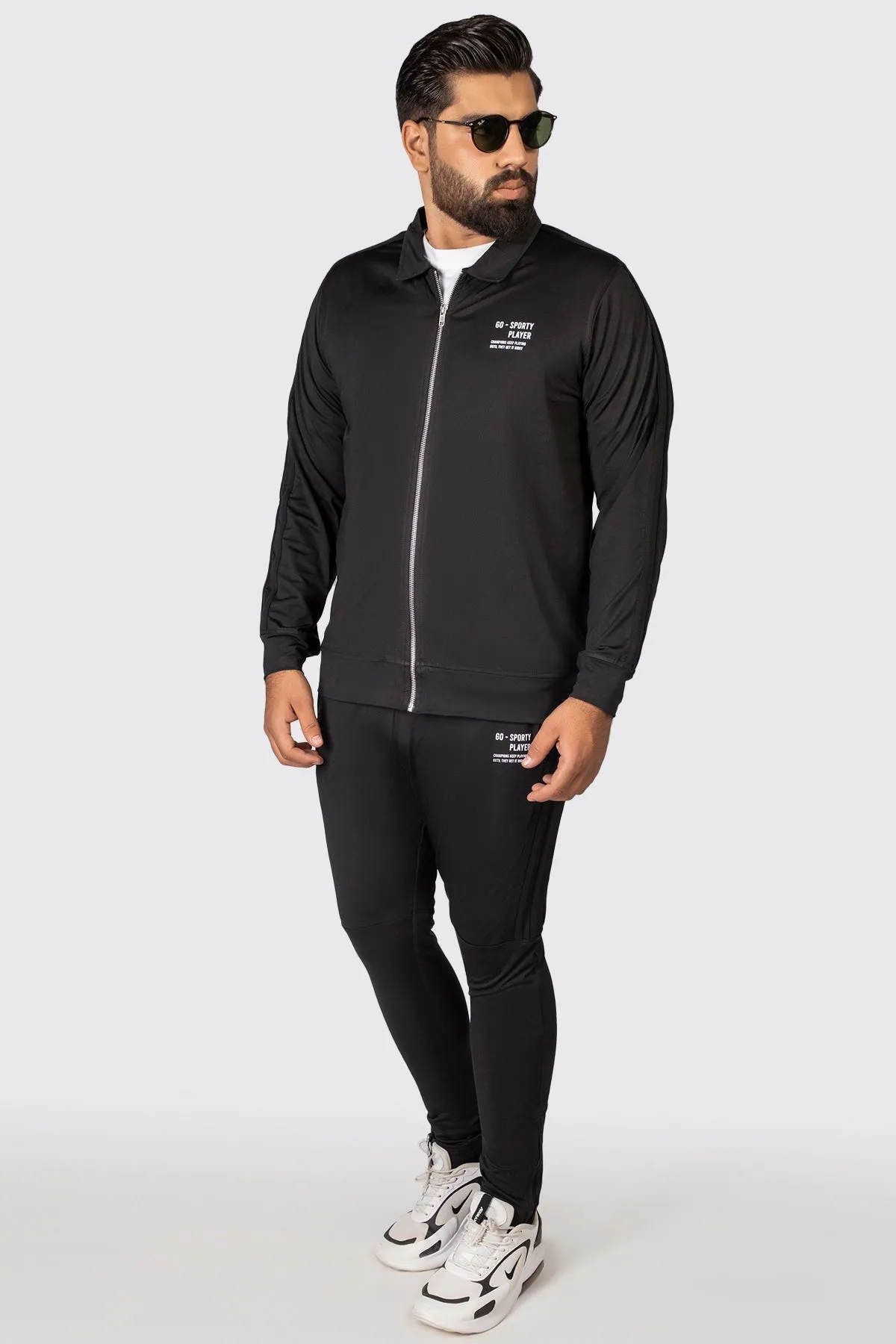 Go Sporty Black Polyester Tracksuit (Plus Size) - W23 - MHC009P