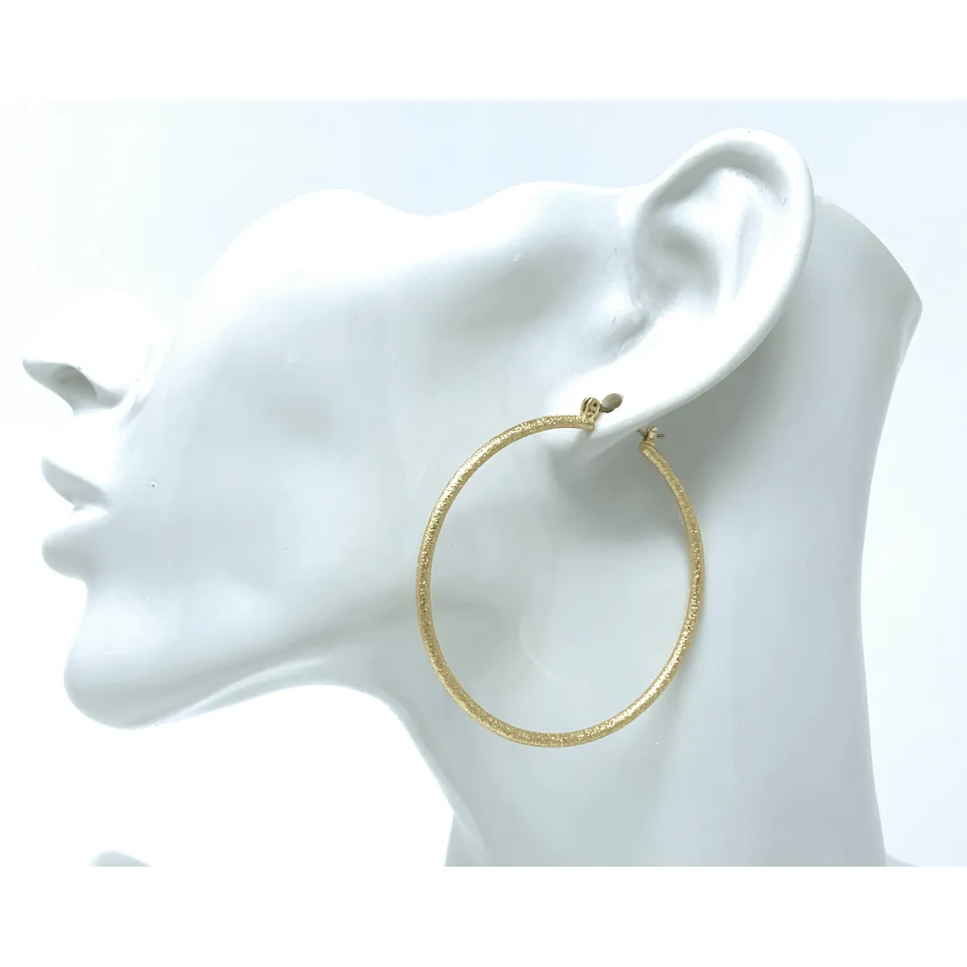 Gold 2 Inch Sand Blast Hoop Earrings