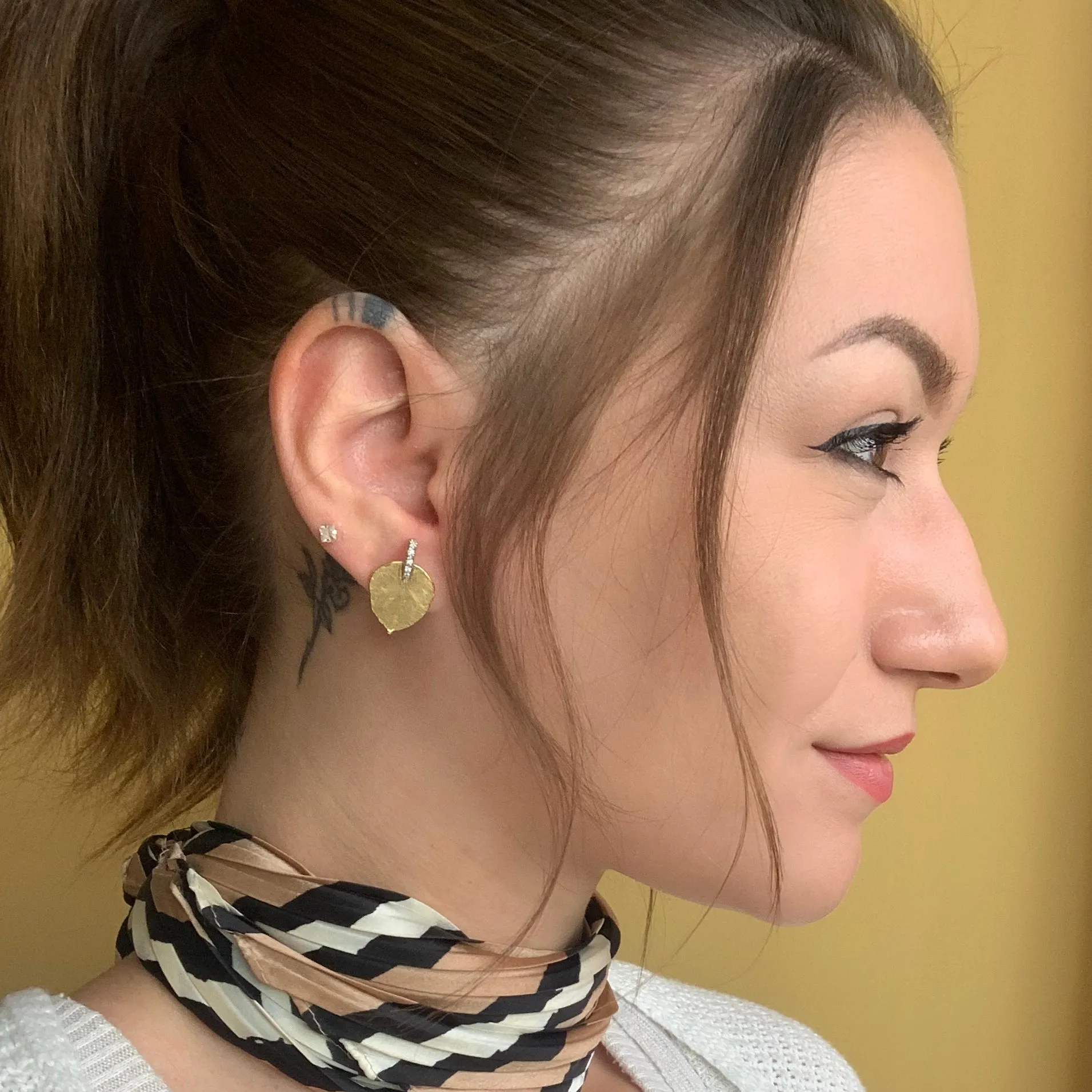 Gold and Diamond Leaf Earrings - "Glittering Aspen"