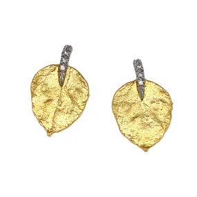 Gold and Diamond Leaf Earrings - "Glittering Aspen"