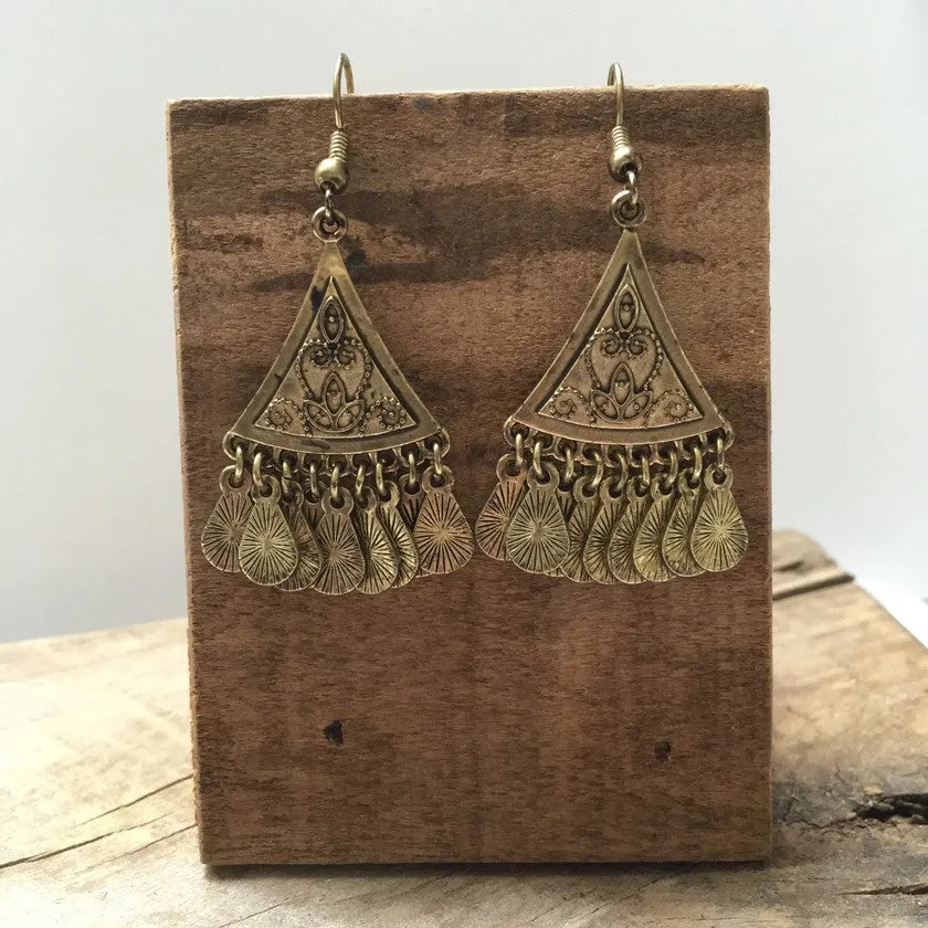 Gold Pyramid Coin Earrings