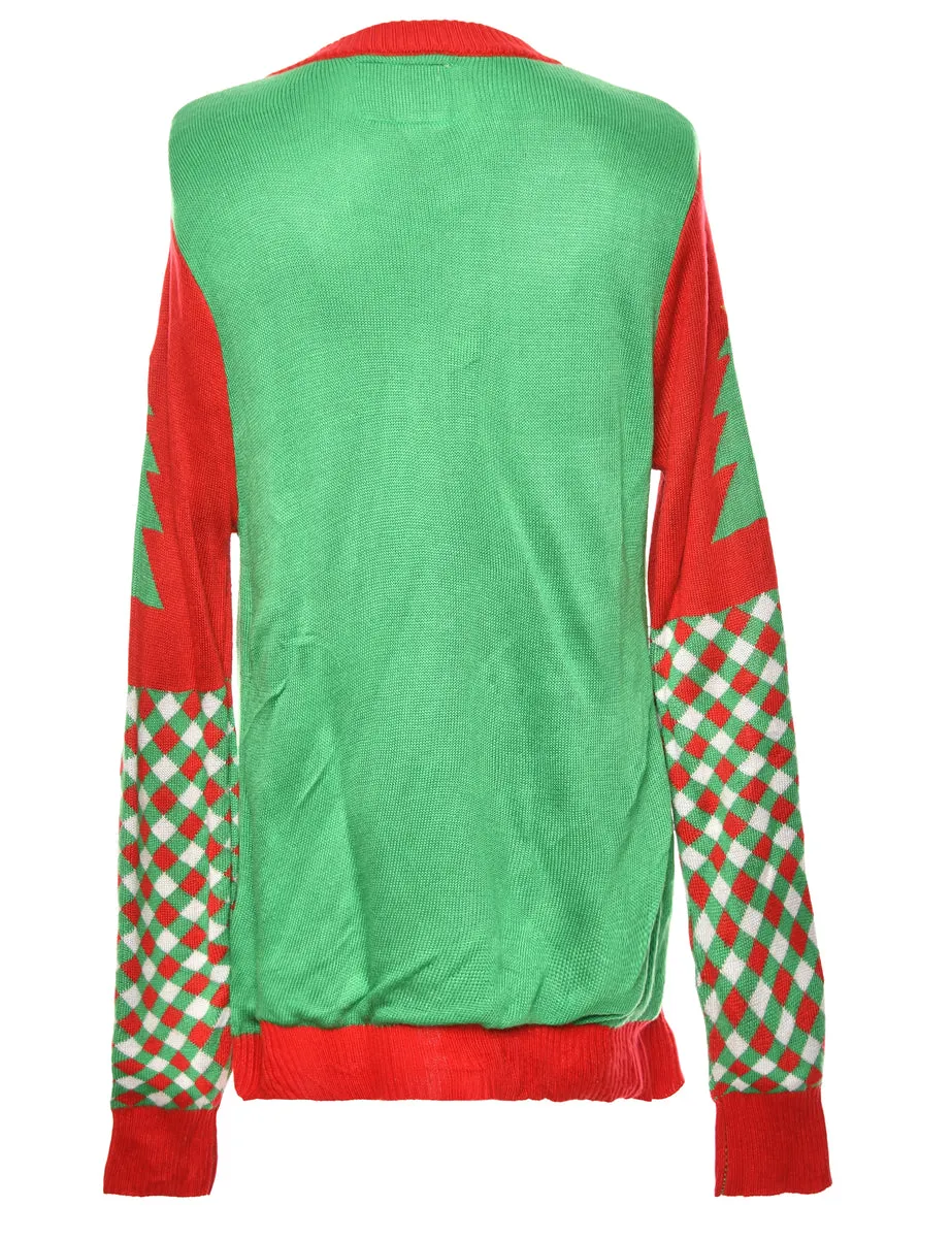 Green & Red Festive Season Sloth Design Jumper - L