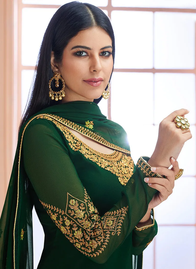 Green Overall Traditional Embroidered Pant Style Suit