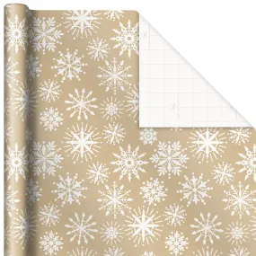 Hallmark White Snowflakes on Tan Holiday Wrapping Paper, 25 sq. ft.