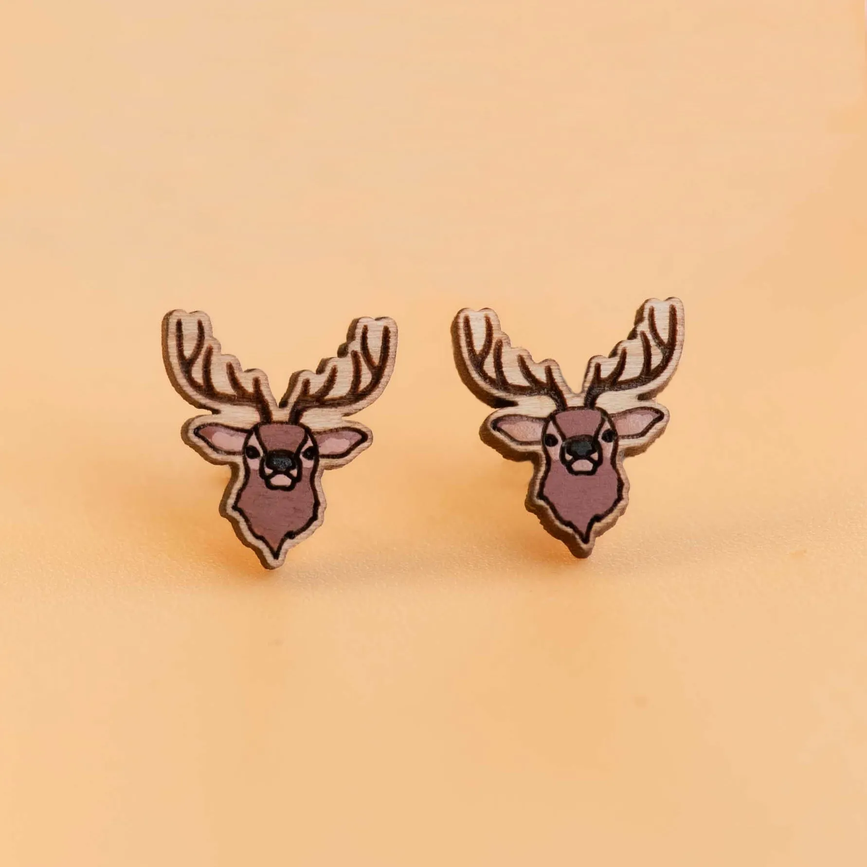 Hand-painted Reindeer Wooden Earrings - PEL10349