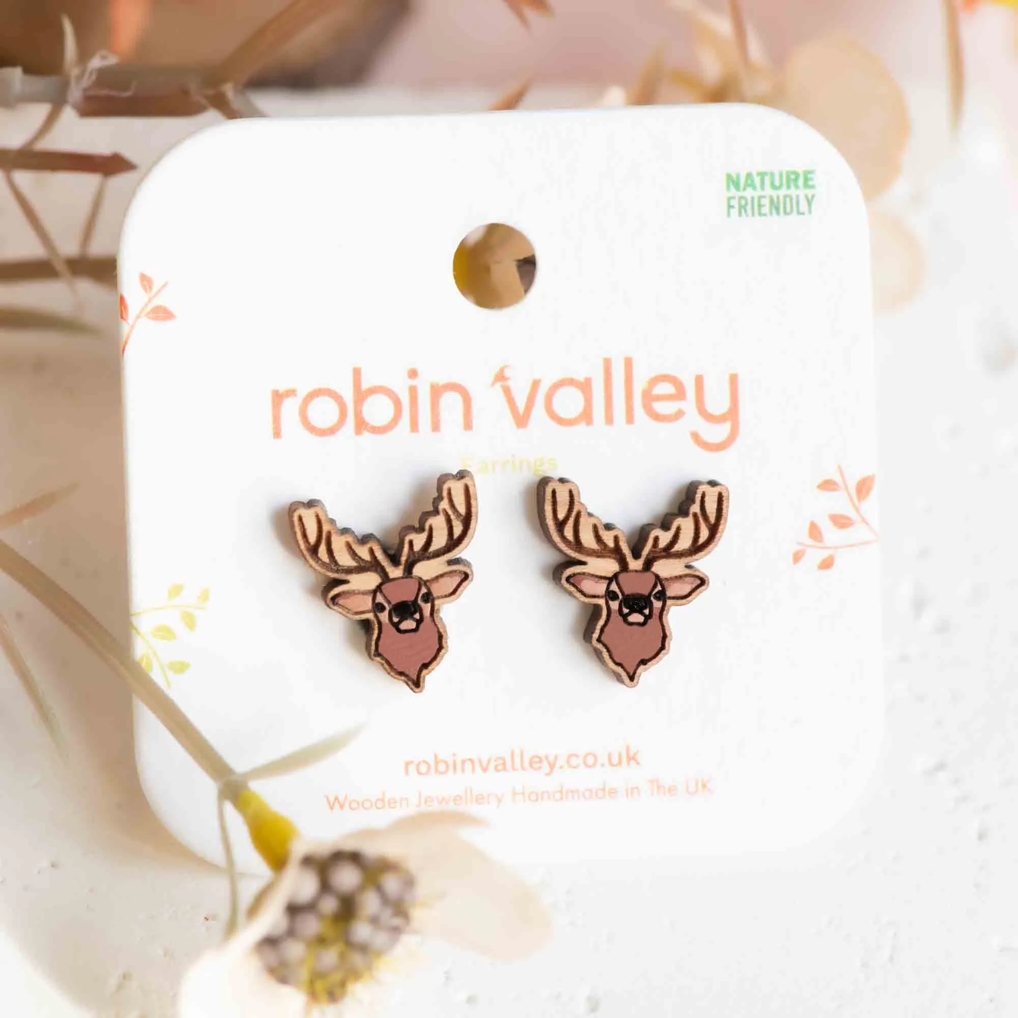 Hand-painted Reindeer Wooden Earrings - PEL10349