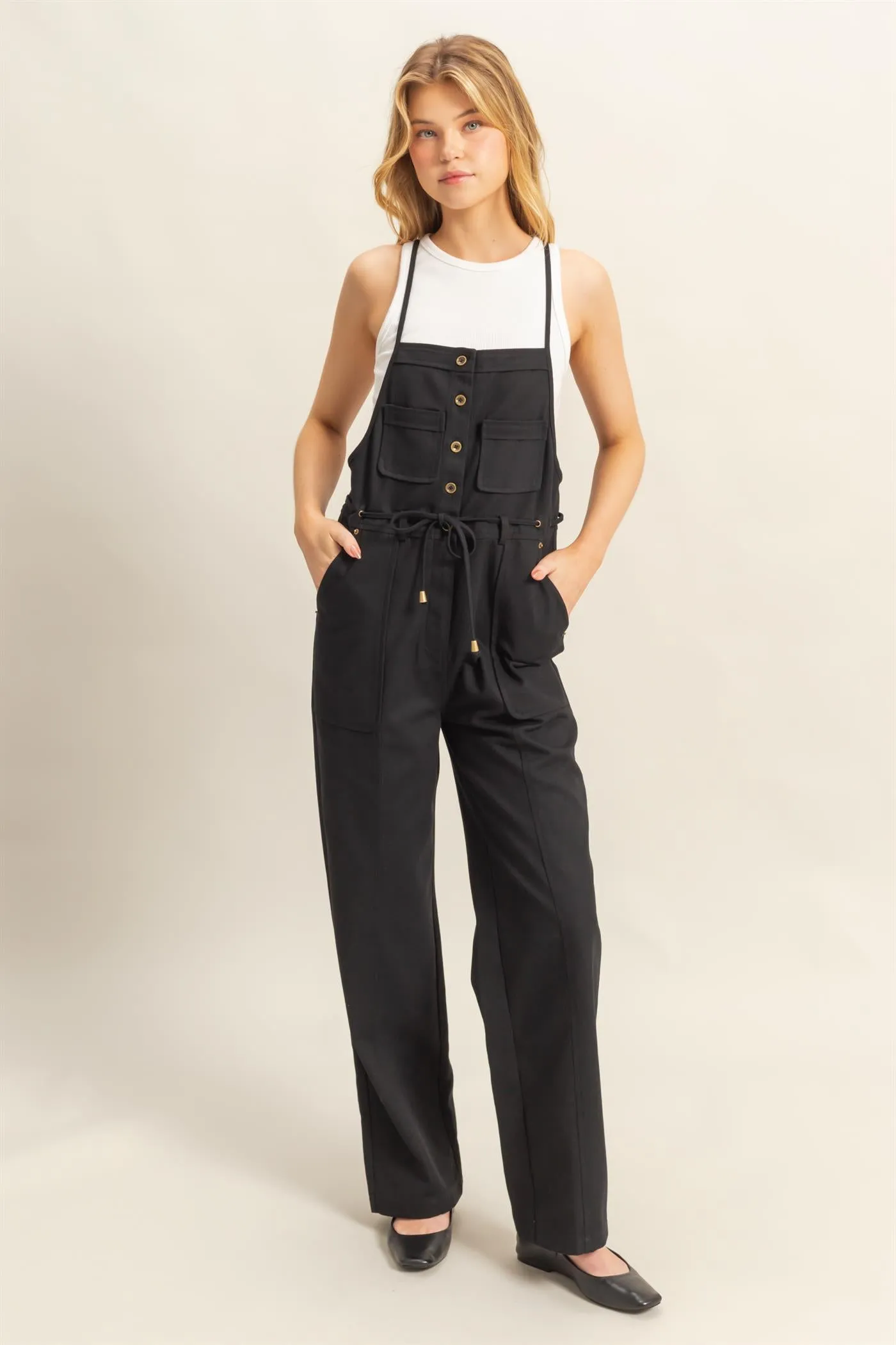 HF24E170-Front Button Washed Twill Overall