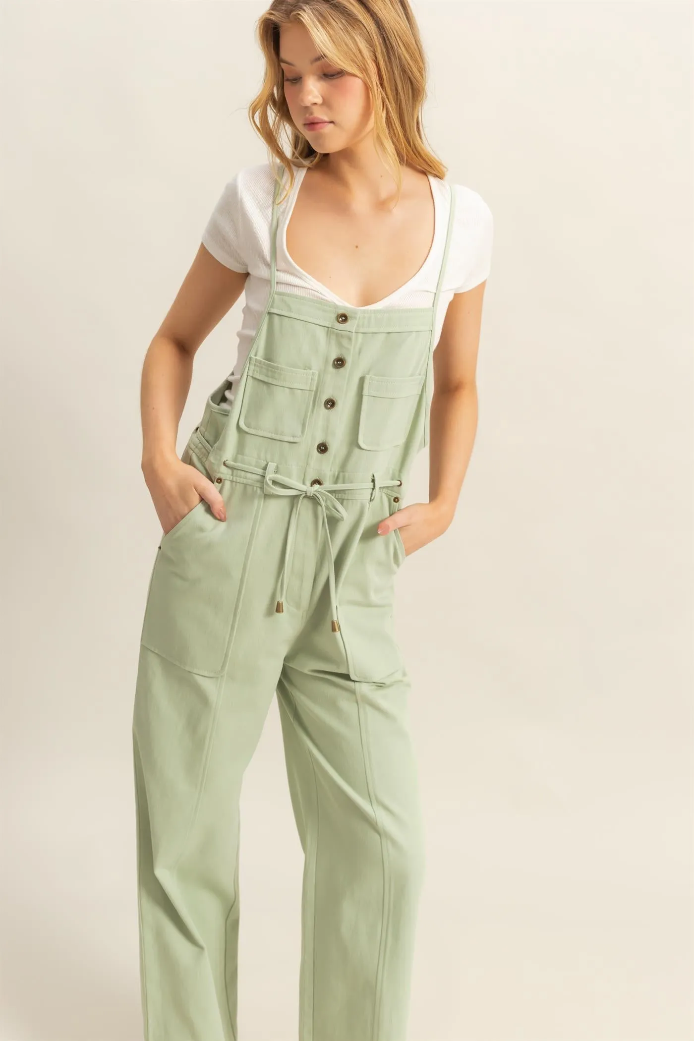 HF24E170-Front Button Washed Twill Overall