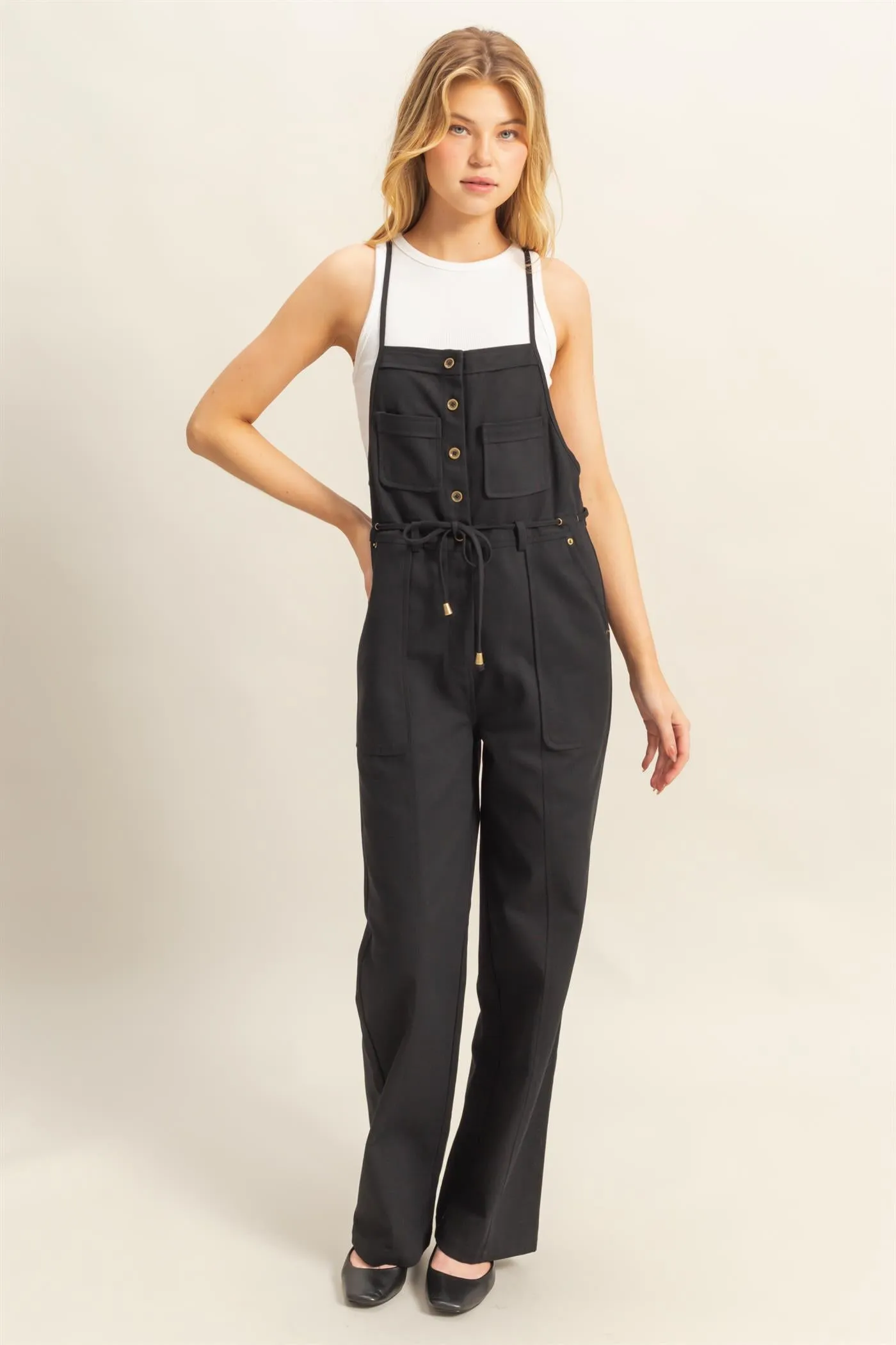 HF24E170-Front Button Washed Twill Overall