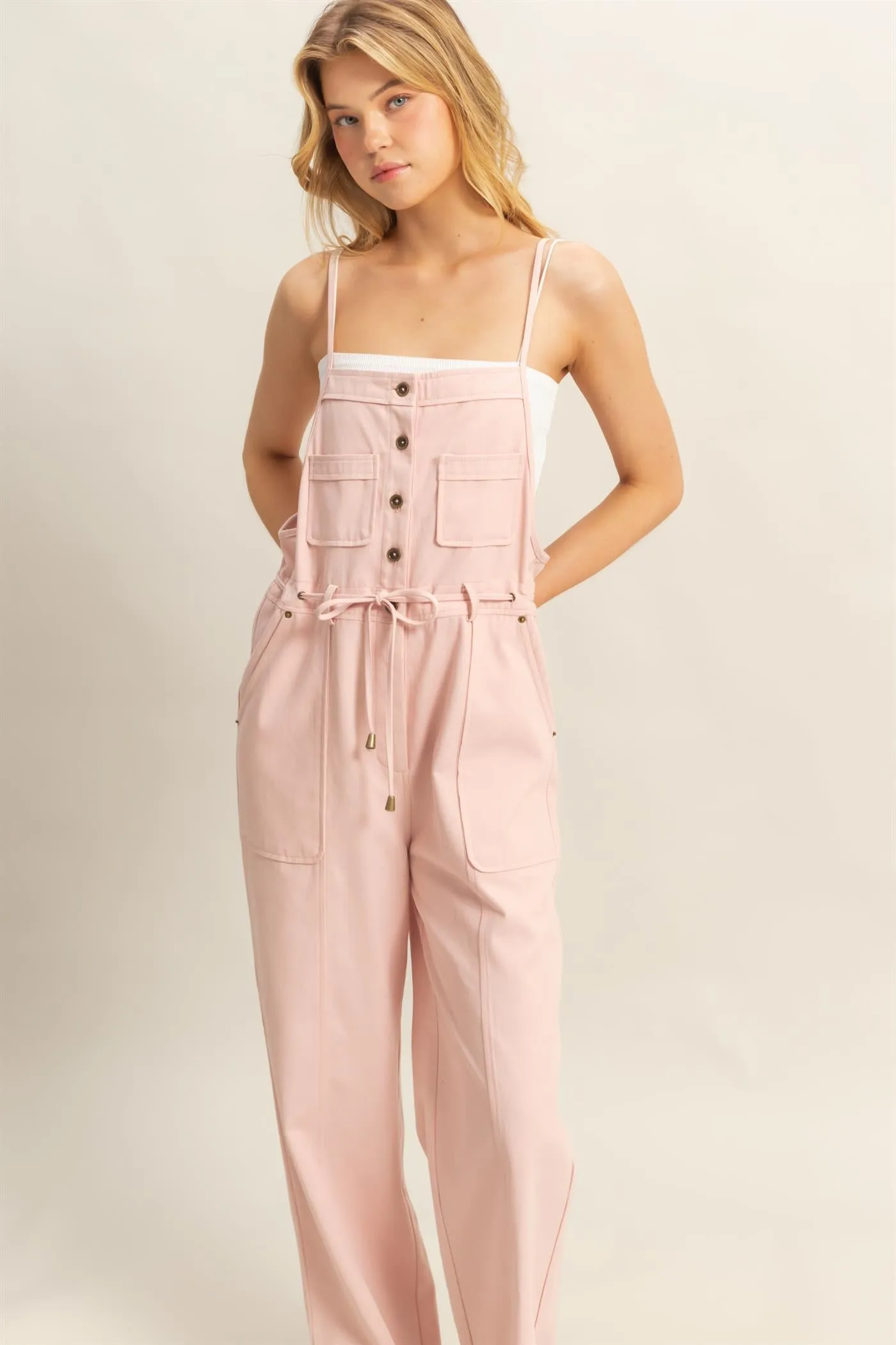 HF24E170-Front Button Washed Twill Overall