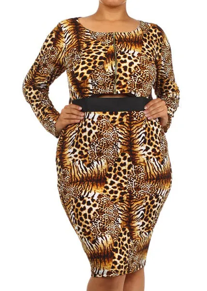 Hi Curvy Plus Size Women Cheetah spot print Cut out Bodycon Dress