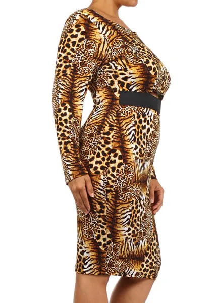 Hi Curvy Plus Size Women Cheetah spot print Cut out Bodycon Dress