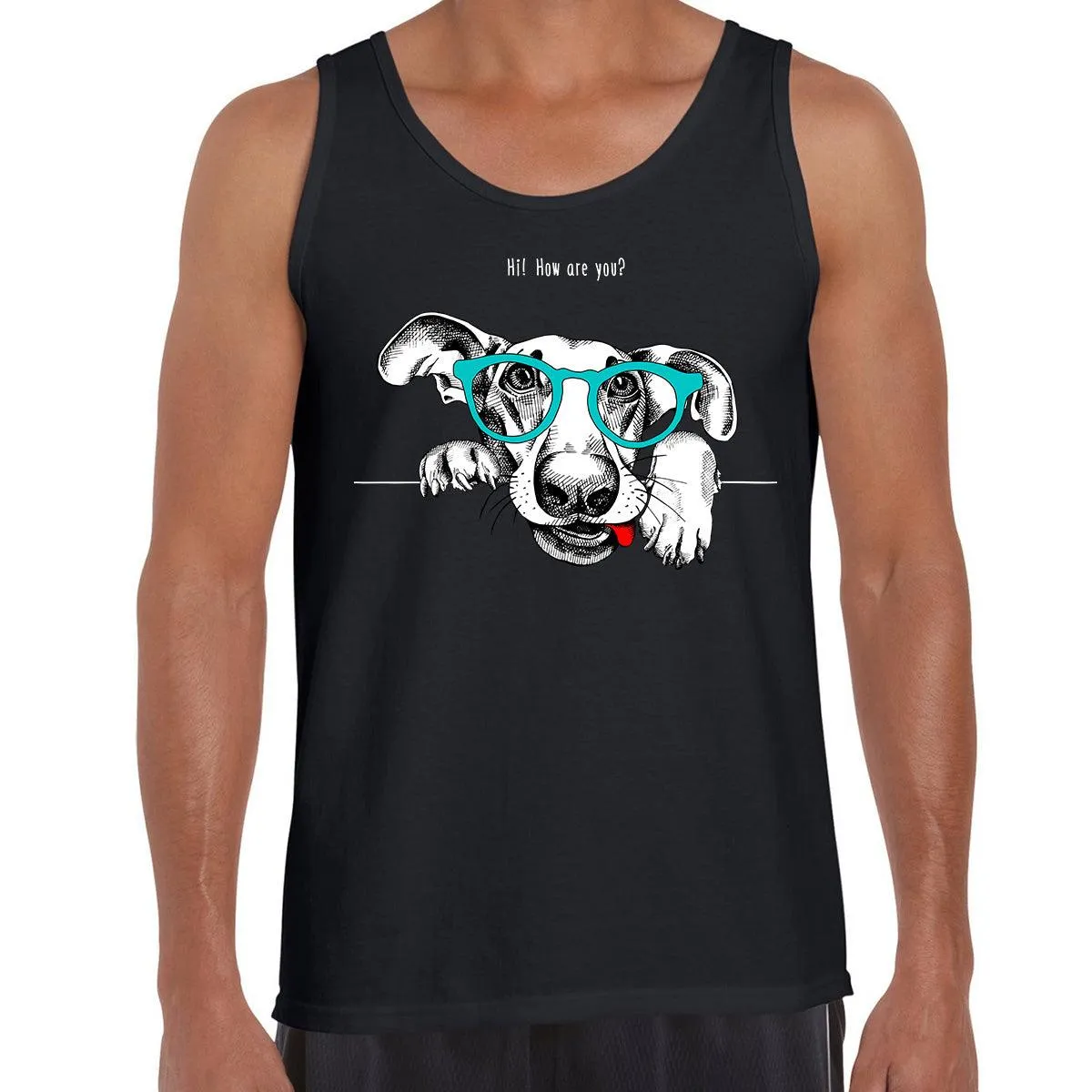 Hip Hop T-Shirt Dog with the Glasses Black Tank Top