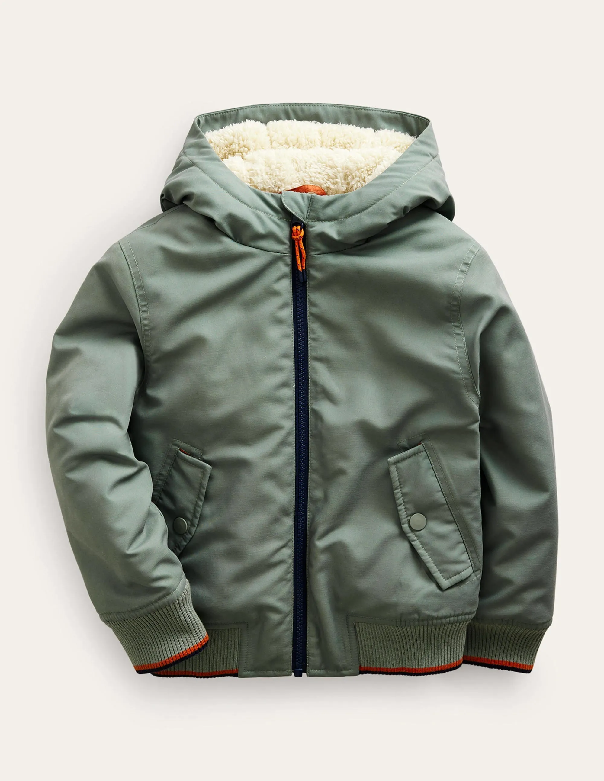 Hooded Lined Bomber Jacket-Pottery Green