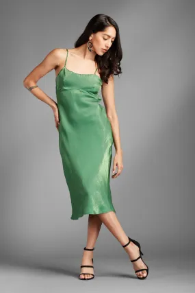 Jada Open Back Green Midi Slip Dress