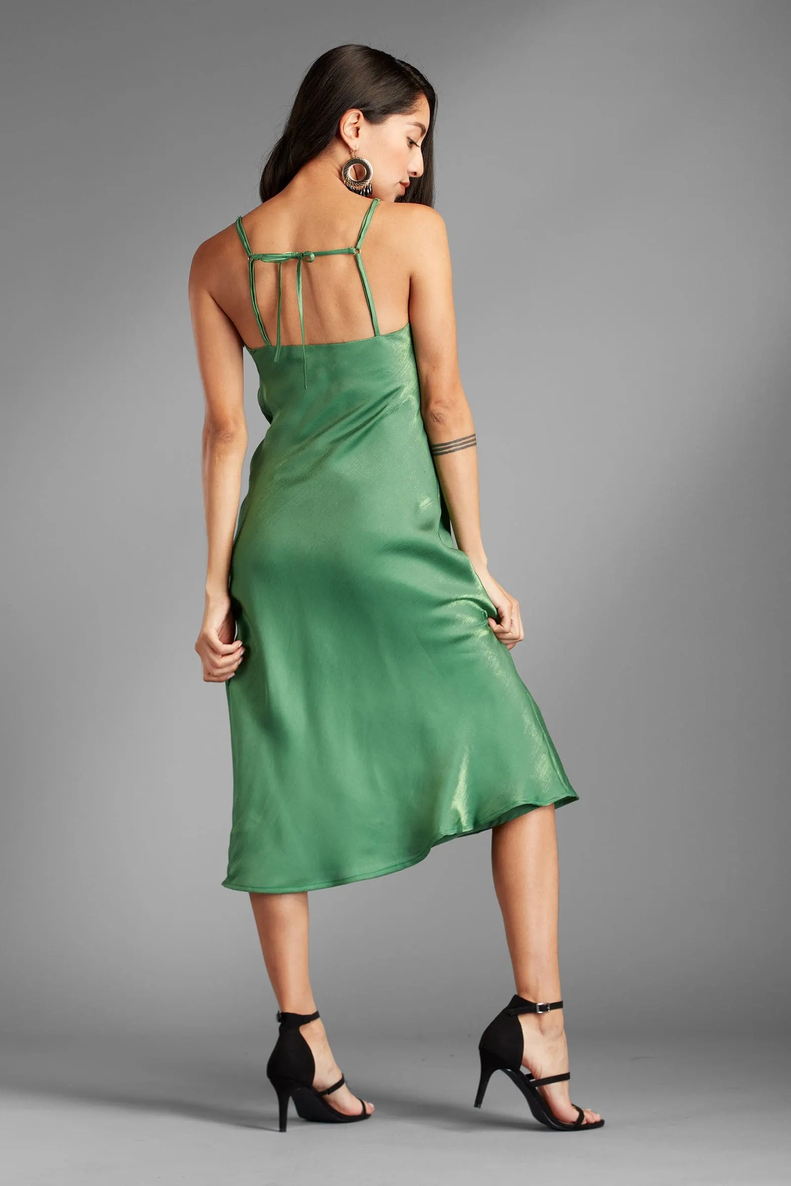 Jada Open Back Green Midi Slip Dress