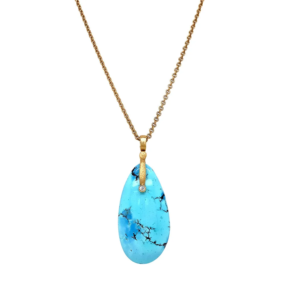 Kazakshtan Turquoise & Yellow Gold Pendant - "Sticks & Stones"