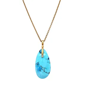 Kazakshtan Turquoise & Yellow Gold Pendant - "Sticks & Stones"